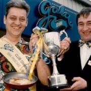 Alan Dawson on the right with the Midlands Pancake tossing Champion circa 1994