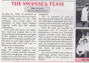Mecca Swansea article from 1990 featured