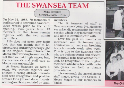 Mecca Swansea article from 1990 featured